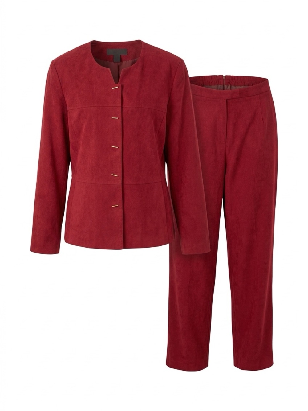 Classic Red Suede-Look Jacket and Trousers Set